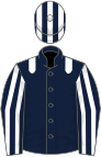 Dark blue, white epaulettes, striped sleeves and cap