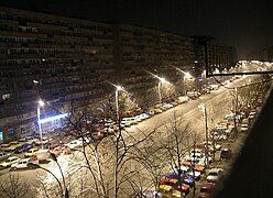 Pantelimon Avenue, during night time, with first apartment blocks from 1974