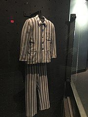 This uniform on display was worn by prisoners in Nazi concentration camps.