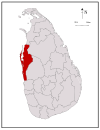 Area map of Puttalam District, lying along the western coast, in the North Western Province of Sri Lanka