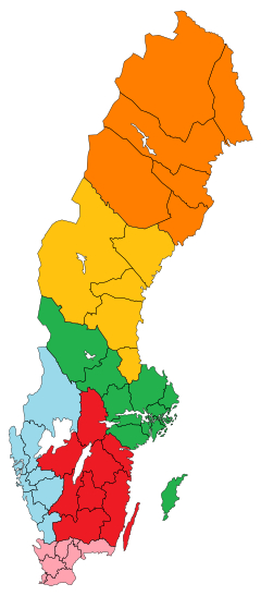 Clickable image map showing the geographic boundaries of district courts in Sweden.