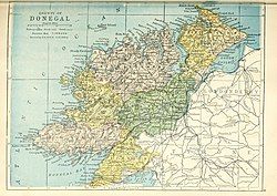 Barony map of County Donegal, 1900; Kilmacrenan is in the north, coloured peach.