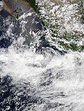 Tropical Storm Hernan intensifying offshore Mexico on August 26.