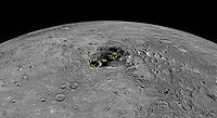 Water ice (yellow) at Mercury's north polar region