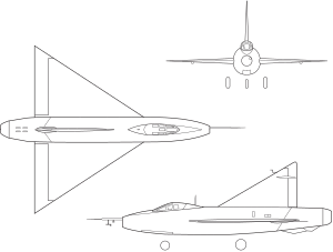 Orthographically projected diagram of the XF-92A.