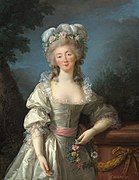 Madame du Barry, 1782. The last Maîtresse-en-titre of Louis XV of France and a victim of the Reign of Terror." One of three Vigée Le Brun portraits, including a posthumous portrait that she finished in 1805.[37] (Note:Though du Barry never wore rouge, another artist added it to her cheeks.[citation needed])