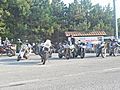 Motorcycles parked alongside the 'chalet' bar.