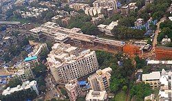 Birds-eye view of the Asalpha metro station under construction on Line 1 of the Mumbai Metro. Now the Metro rail is complete.