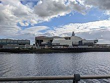 HMS Glasgow under construction. Picture taken opposite the BAE shipyard on the Clyde river in Glasgow, United Kingdom.