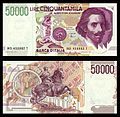 50,000 lire – obverse and reverse – 1992 (1984)