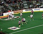 The New York Titans defend against the Roughnecks during the 2009 Championship game