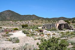 Remains of Frisco. The charcoal kilns in the background are listed on the National Register of Historic Places.