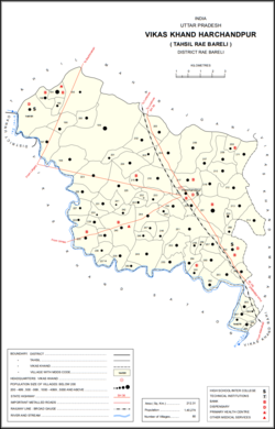 Map showing Sarai Umar (#198) in Harchandpur CD block