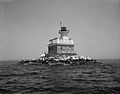 Penfield Reef Lighthouse is located in the Long Island Sound off the coast of Fairfield Beach