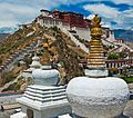 The three chortens seen from Chagpori Hill (2009).