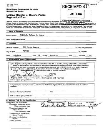 PDF of registration form for the Roland M. Filhiol House.