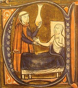 13th-century depiction of Muhammad ibn Zakariya al-Razi, published in "Recueil des traités de médecine" by Gerard of Cremona