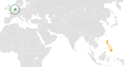 Map indicating locations of Netherlands and Philippines