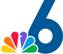 An NBC peacock on top of a blue numeral 6, overlapping it in the lower left corner