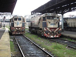 Locomotives at a station in Argentina