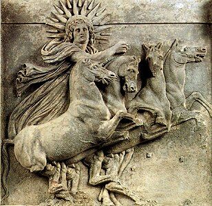 Image 2 - File:Ilion---metopa.jpg: Helios in his chariot, early 4th century BC, Athena's temple, Ilion