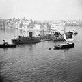 SS Ohio entering the Grand Harbour of Malta lashed between two destroyers