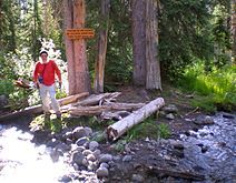 Here Two Ocean Creek splits in two directions on the Continental Divide. Water on the left in this 2011 photo goes to the Atlantic and water on the right to the Pacific Ocean.