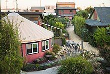 Cluster of buildings on an urban farm