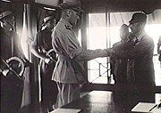 The surrender ceremony of the Japanese to the Australian forces at Keningau, British North Borneo, on September 17, 1945