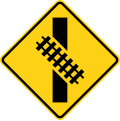 W10-12L Skewed crossing ahead (left) (this supplements the W10-1 sign but does not replace it)