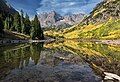 Maroon Bells and Sleeping Sexton reflected in Maroon Lake