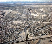 Aerial view of MacEwan Glen and Sandstone Valley in winter