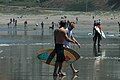 A skimboarder