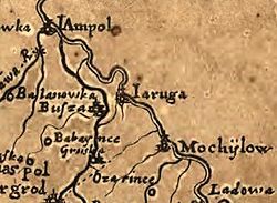 Beauplan's map from 1648 showing Bushanska area(South is up)