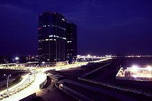 Traffic in GIFT City, seen at night in 2016