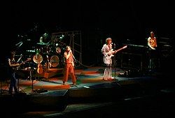 Yes in concert, 1977 Left to right: Steve Howe, Alan White, Jon Anderson, Chris Squire, Rick Wakeman