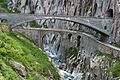 Image 29Teufelsbrücke (Devil's Bridge) on the route to the Gotthard Pass; the currently used bridge from 1958 over the first drivable bridge from 1830 (from History of the Alps)