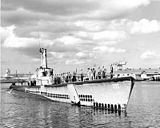 Balao-class GUPPU-type submarine diesel-electric attack submarine surfaced and in port in an undated photograph.