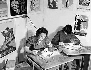 Alice Selinkoff prepares designs for silkscreen at the Federal Art Project poster workshop in New York City