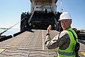 The deployed vehicle ramp of a 2nd Lt. John P. Bobo class Ro/Ro ship