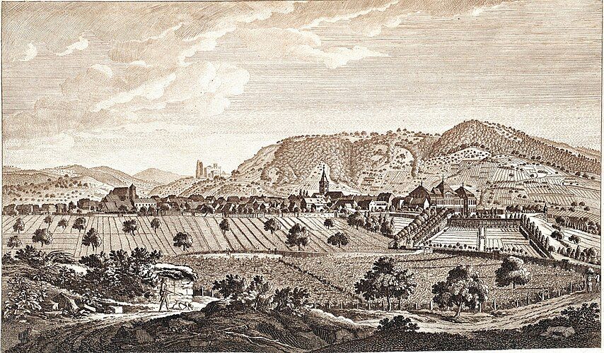 Bad Dürkheim in the 18th century with the palace of the princes of Leiningen to the right