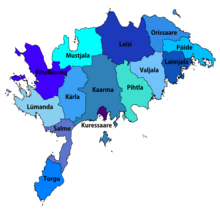 Map of districts of Saaremaa and the town of Kuressaare