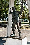 A soldier statue in Tawau Confrontation Memorial in Sabah, Malaysia, marking the victory during the battle in Kalabakan, Tawau, Sabah, Malaysian Borneo.