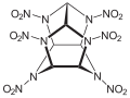 Structural formula of hexanitrohexaazaisowurtzitane (HNIW)