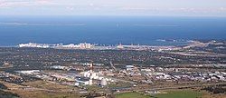 Panorama of Maardu, Port of Muuga in the background. The Iru Power Plant is in the foreground.