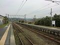 A view of the platforms and tracks. The siding can be seen in the distance branching left.