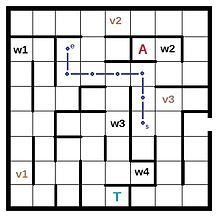 Game map with squares, letters, numbers and lines