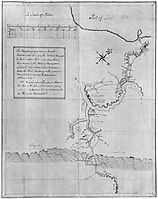 George Washington's map of French forts along the Allegheny River. French and Indian troops assembled at the mouth of Anderson Creek before the assault on Fort Augusta.