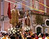 Statues of Saint Severinus and Saint Severus (right), carried during a procession at San Severo.