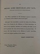 Dedication to Brougham in Mechanism of the Heavens (1831) by Mary Somerville